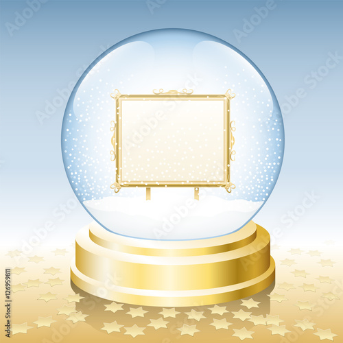 Snow globe with golden frame to insert any photo or text.