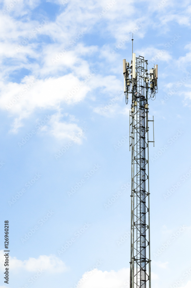 An electric communication poll with blue sky background