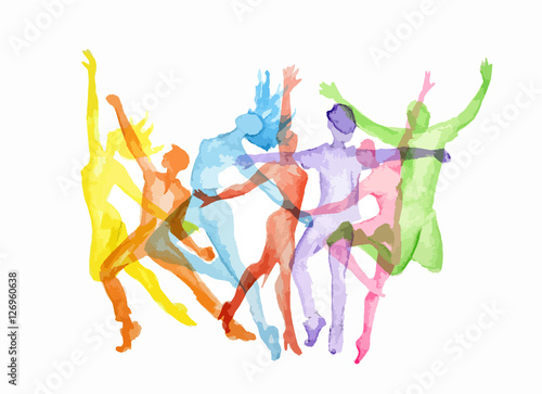 Watercolor dance set on white background. Dance poses. Healthy lifestyle, getting energy.