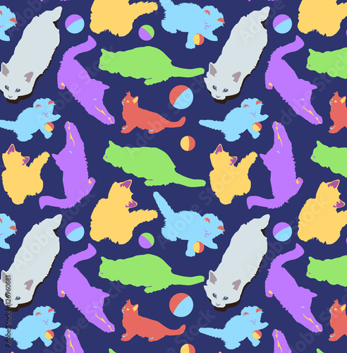 cat play vector pattern. cute colored cats. for wallpaper  textiles.