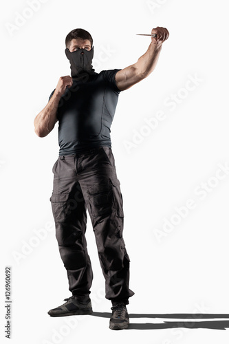 Man atacking with knife isolated photo