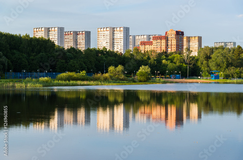 School Lake in sunset light in Zelenograd district of Moscow, Russia