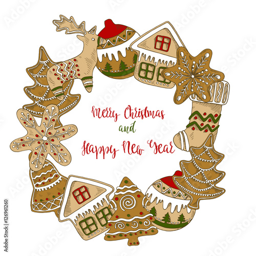 Round composition with hand-drawn gingerbread