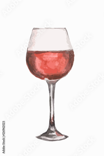Watercolor wine glass on white background. Alcohol beverage. Drink for restaurant or pub.