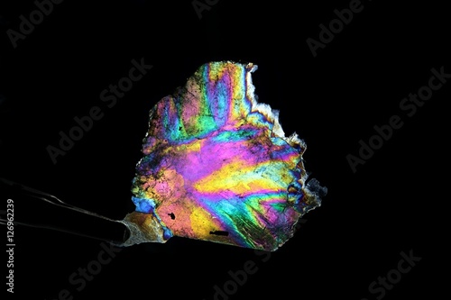 Fotografía Mica mineral muscovite, cross polarized light