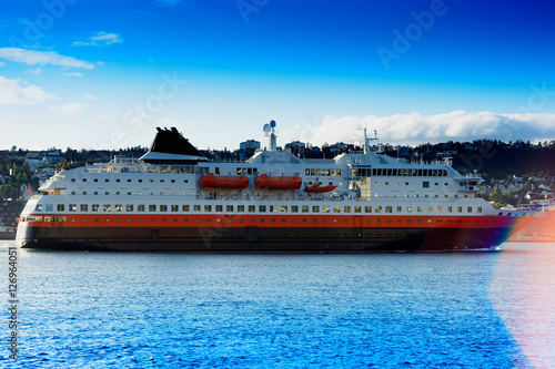 Norway transport ship with flare background