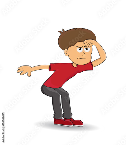 cartoon boy with red shirt spying around, isolated
