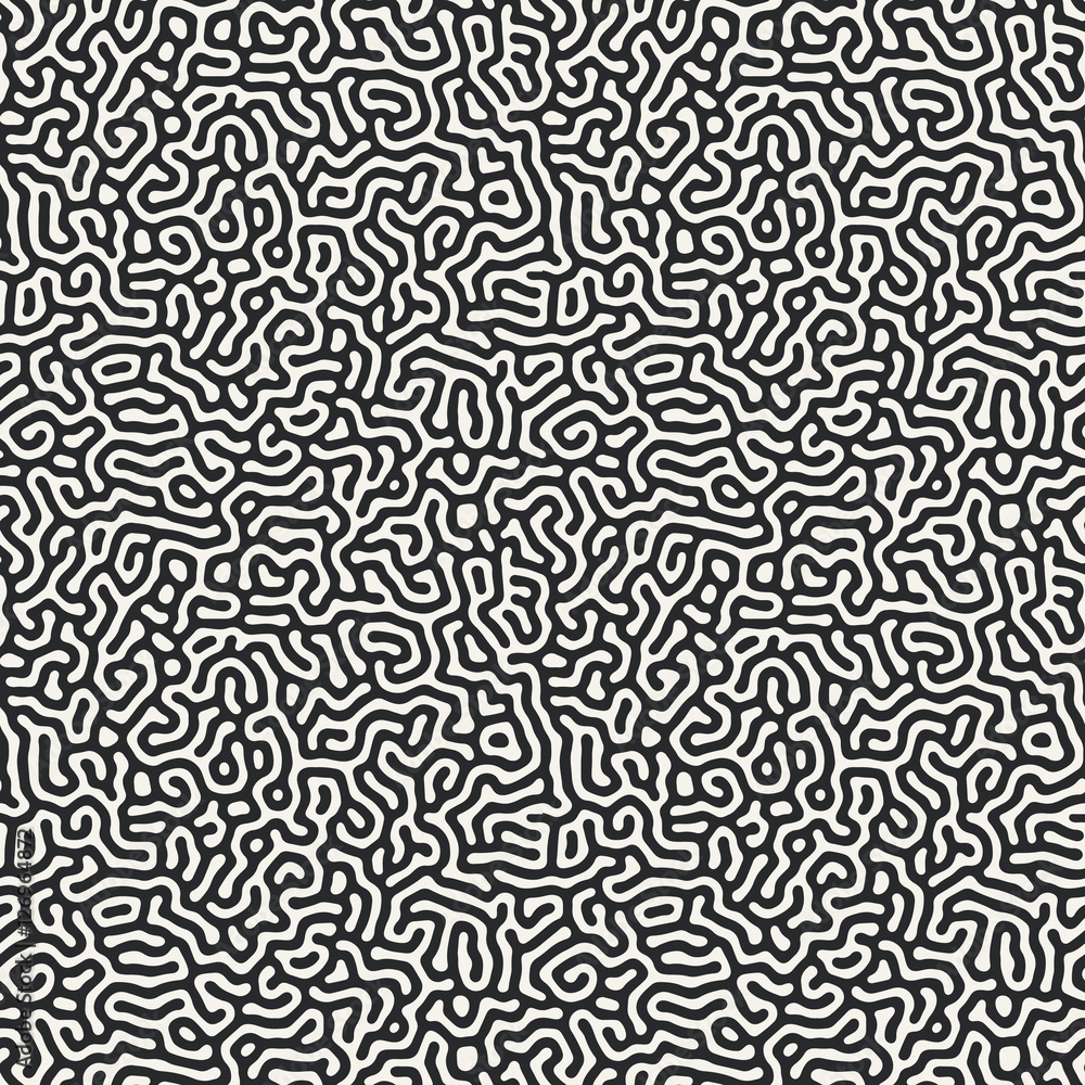 Fototapeta premium Diffusion reaction vector seamless pattern. Black and white organic shapes, lines pattern. Abstract Background illustration