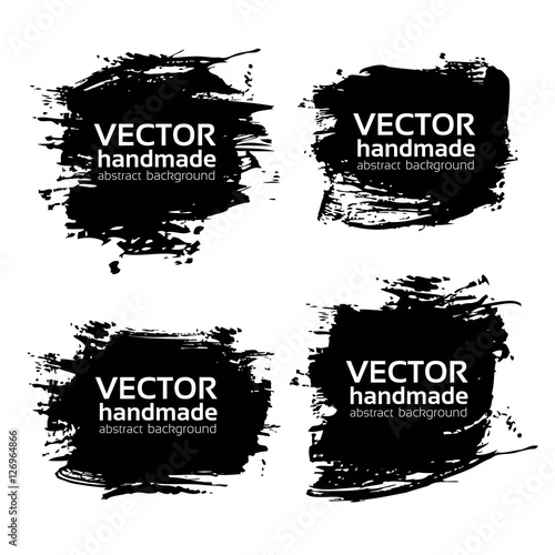 Four rectangular abstract textured black strokes vector objects