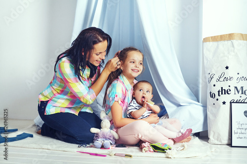 mother and two daughters. The concept of family and lifestyle