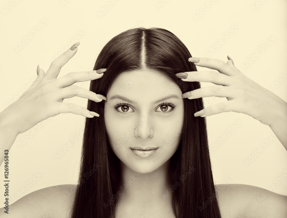 Fototapeta premium Beautiful woman face close up studio on white background