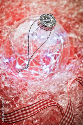 Christmas glass ball and lights with copy space