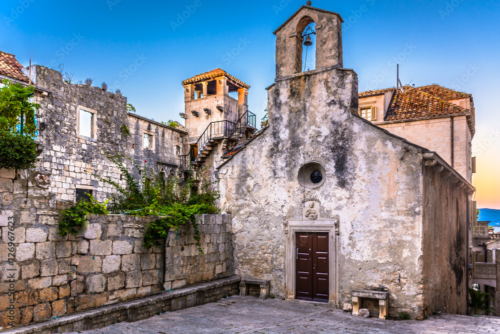 Marco Polo birth house Korcula. / View at famous landmark in old ancient town Korcula, Croatia.