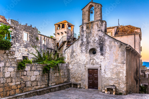 Marco Polo birth house Korcula.   View at famous landmark in old ancient town Korcula  Croatia.