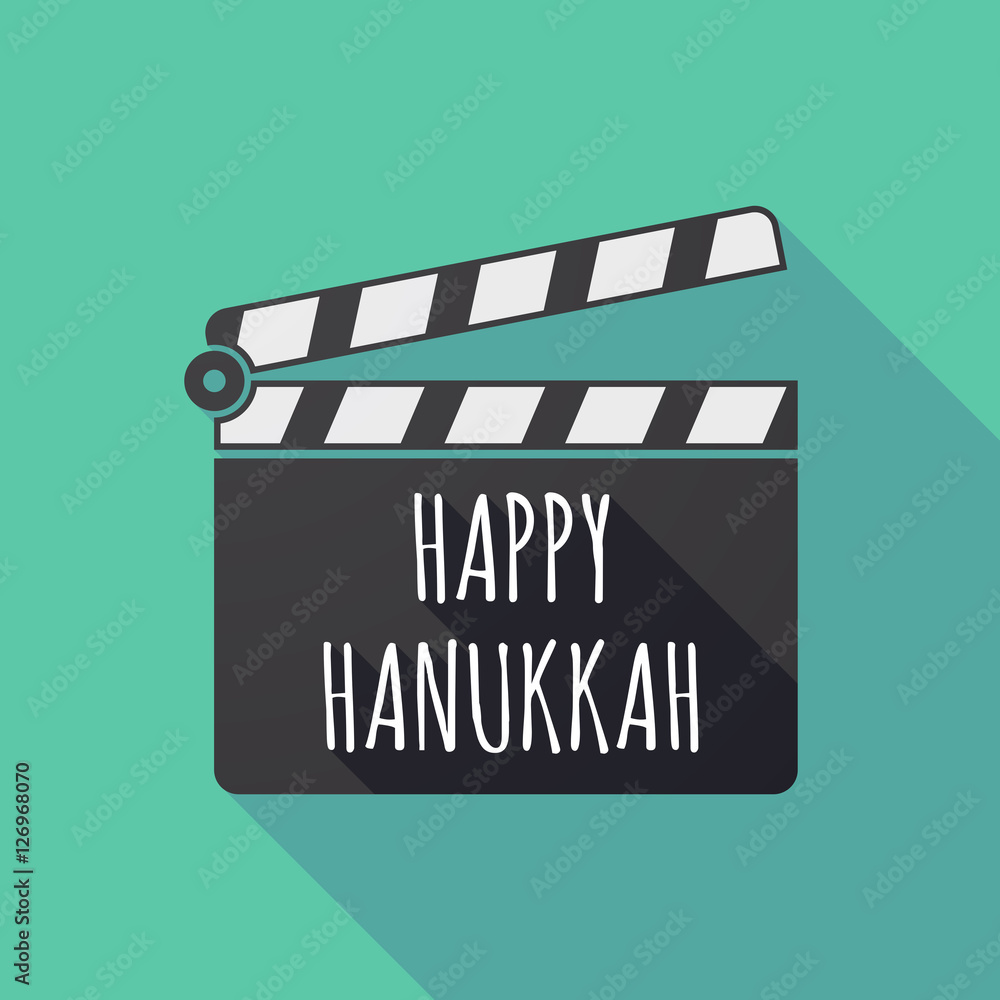 Long shadow clapper board with    the text HAPPY HANUKKAH