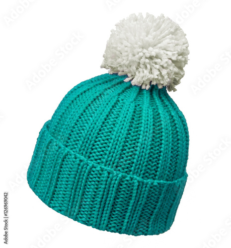 green and white wool hat isolated 