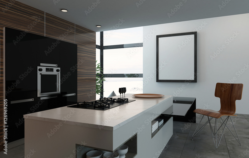3D render of stove, oven and kitchen counter 3D render of stove, oven and kitchen counter