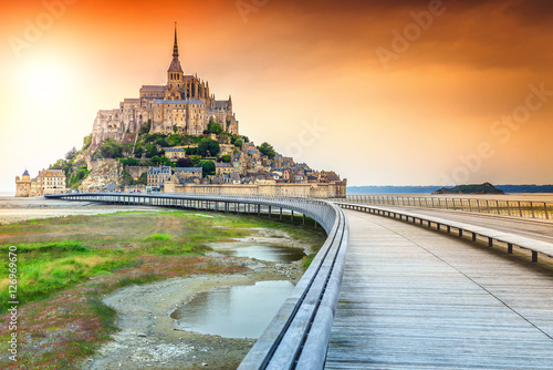 Amazing historc Mont Saint Michel tidal island with bridge,France