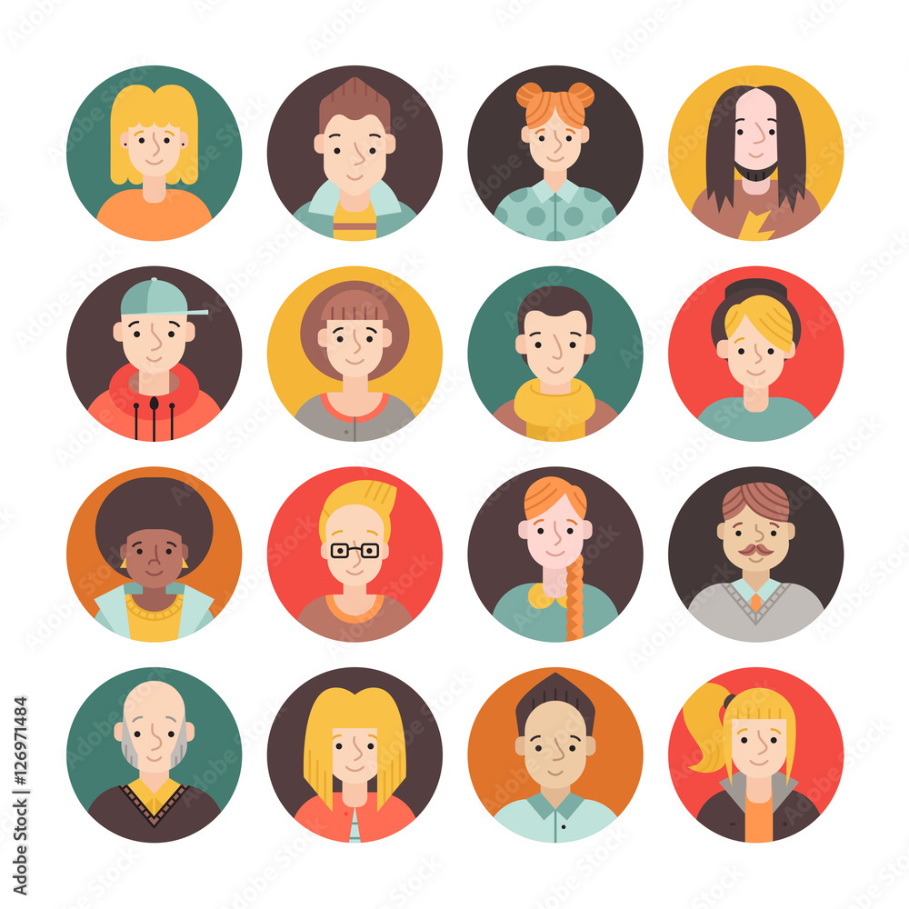 People flat circle icon vector set (men and women). Part one. People flat circle icon vector set (men and women). Part one.