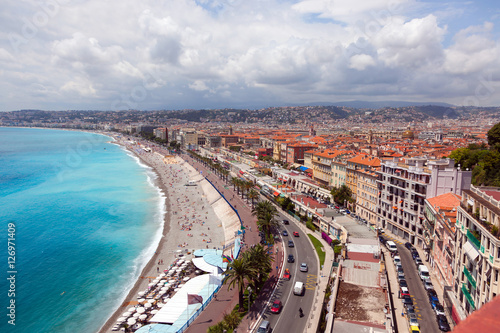 view of the coastline of Mediterranean sea  bay of Angels  Nice 