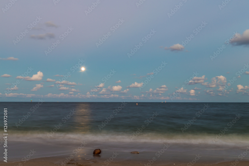 Moonlight/Moonrise over the hillsboro beach, Florida. 