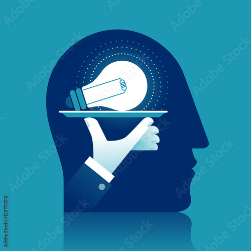 Idea. Hand bringing a bulb on a platter. Business concept vector illustration.