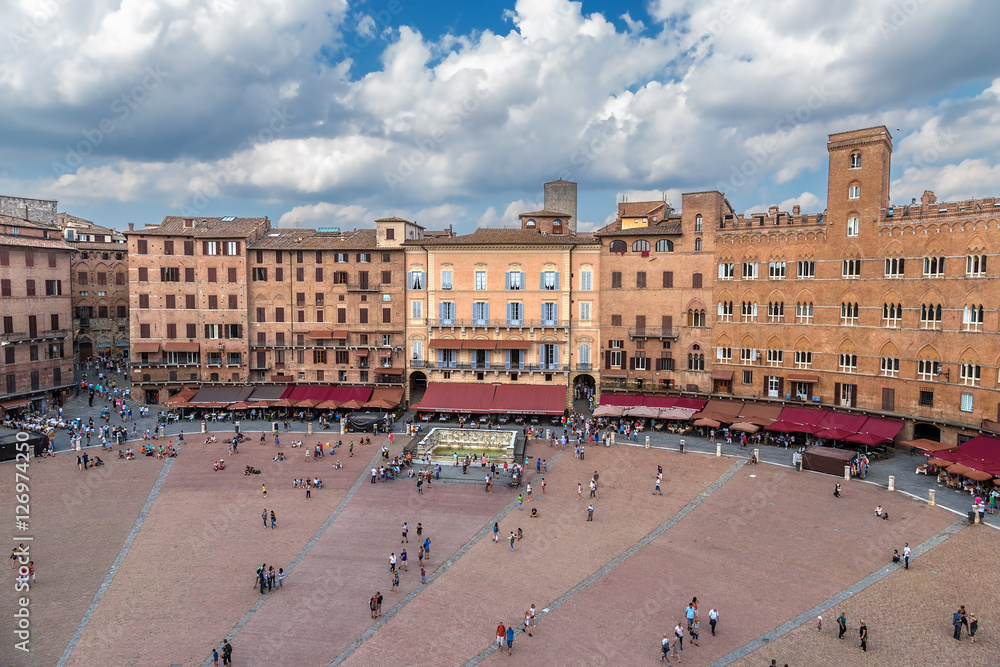 Siena, Italy. View of the medieval Piazza del Campo Square