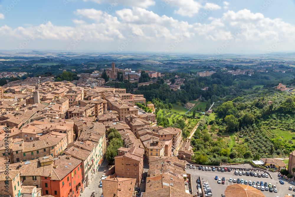 Siena, Italy. View from the tower of the historic center (UNESCO)