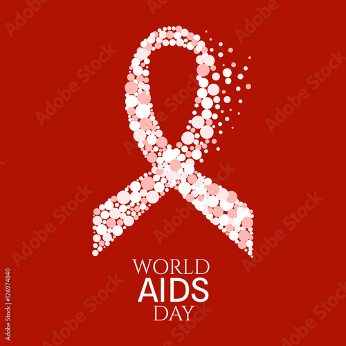 AIDS awareness poster. World AIDS Day symbol. White ribbon made of dots on red background. Medical concept. Vector illustration.