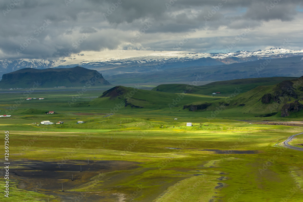 View at Icelandic plains during summertime