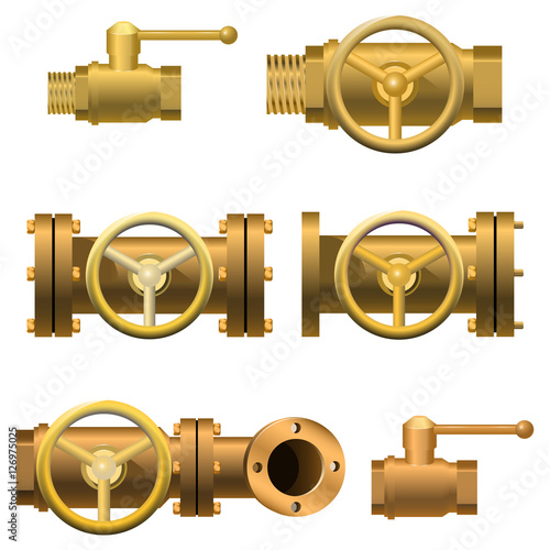 Bronze pipeline equipment and elements industrial collection.