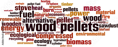 Wood pellets word cloud concept. Vector illustration