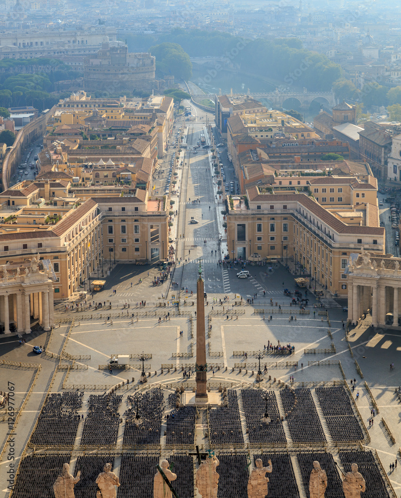 View of St. Peter's Square and street Conciliation in Rome from the dome of the cathedral