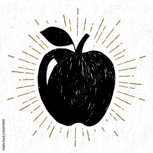 Valokuvatapetti Hand drawn icon with textured apple vector illustration.