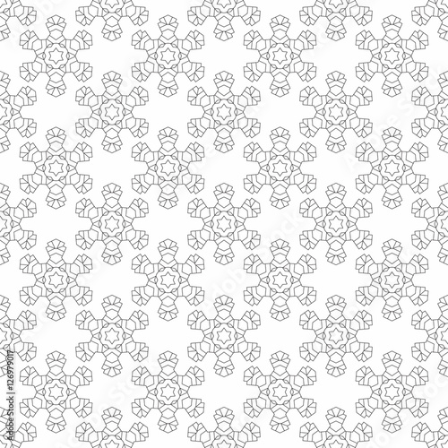 Snowflakes pattern design. Decorative winter background in black and white colors. Seamless vector illustration. Coloring book page for adult, anti stress coloring.