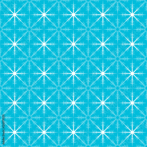 Abstract seamless pattern from snowflakes on blue background.