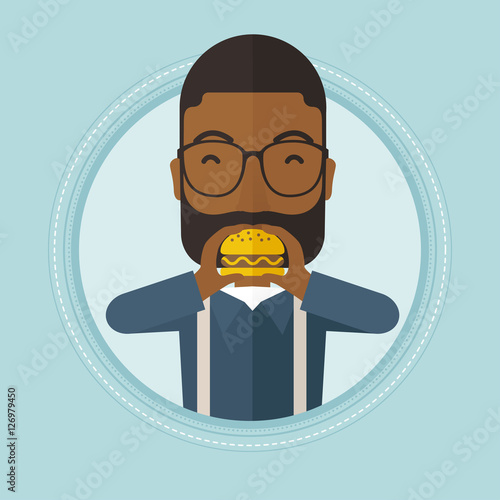 Man eating hamburger vector illustration.