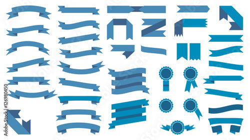 Set of beautiful festive colored blue ribbons. Vector illustrati