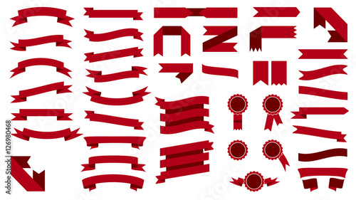 Set of beautiful festive colored red ribbons. Vector illustratio
