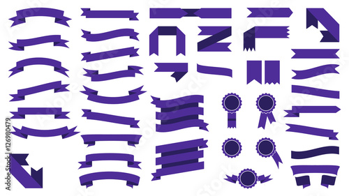 Set of beautiful festive colored violet ribbons. Vector illustra