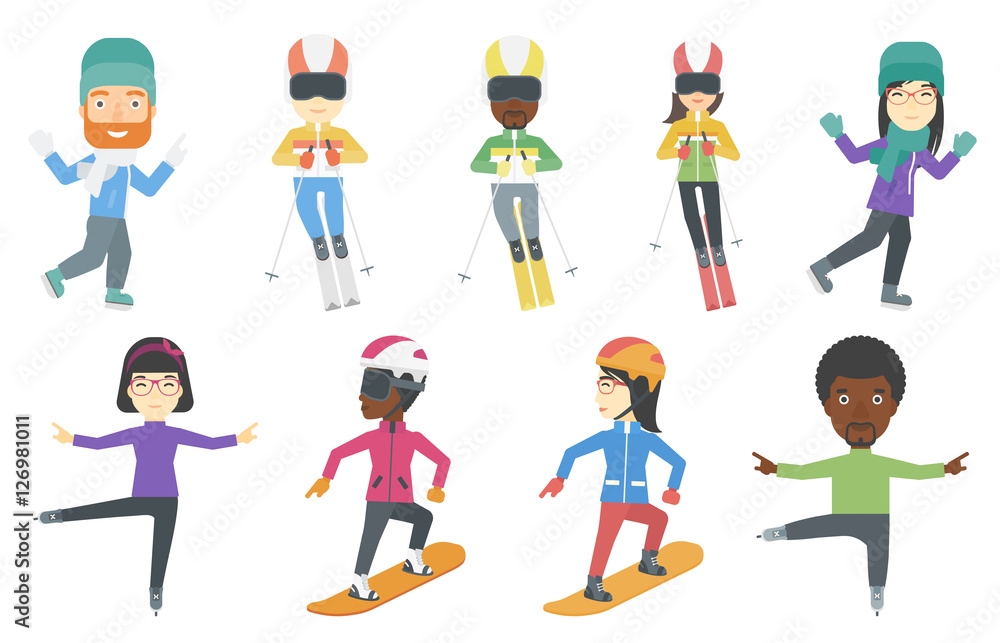 Vector set of winter sport characters.