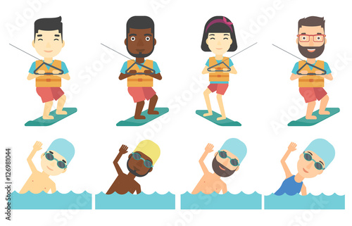 Vector set of water sport characters.