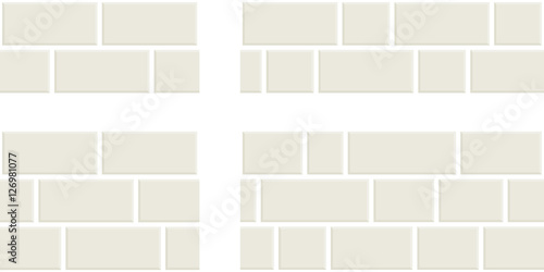 White bricks. Four different versions of seamless pattern vectors with different backgrounds of brick walls painted in white.