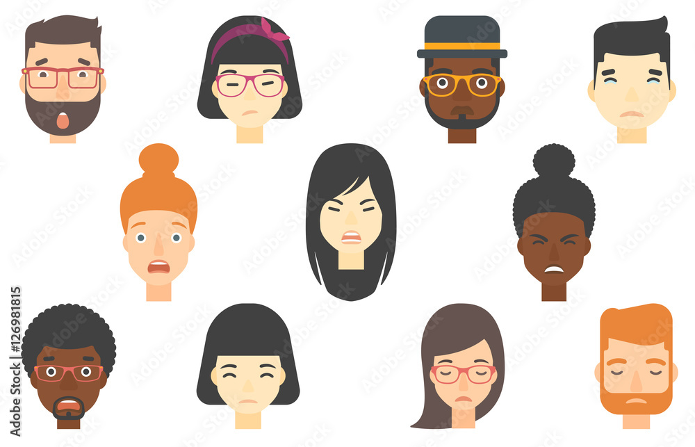 Set of human faces expressing different emotions. Set of human faces expressing different emotions.