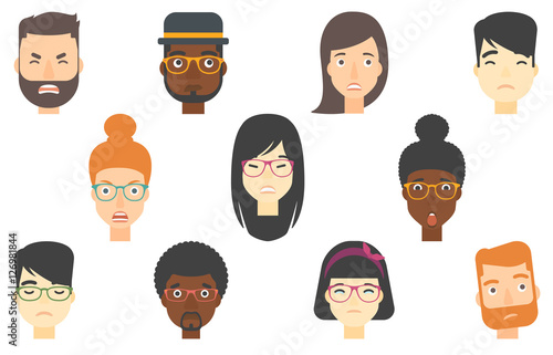 Set of human faces expressing different emotions.