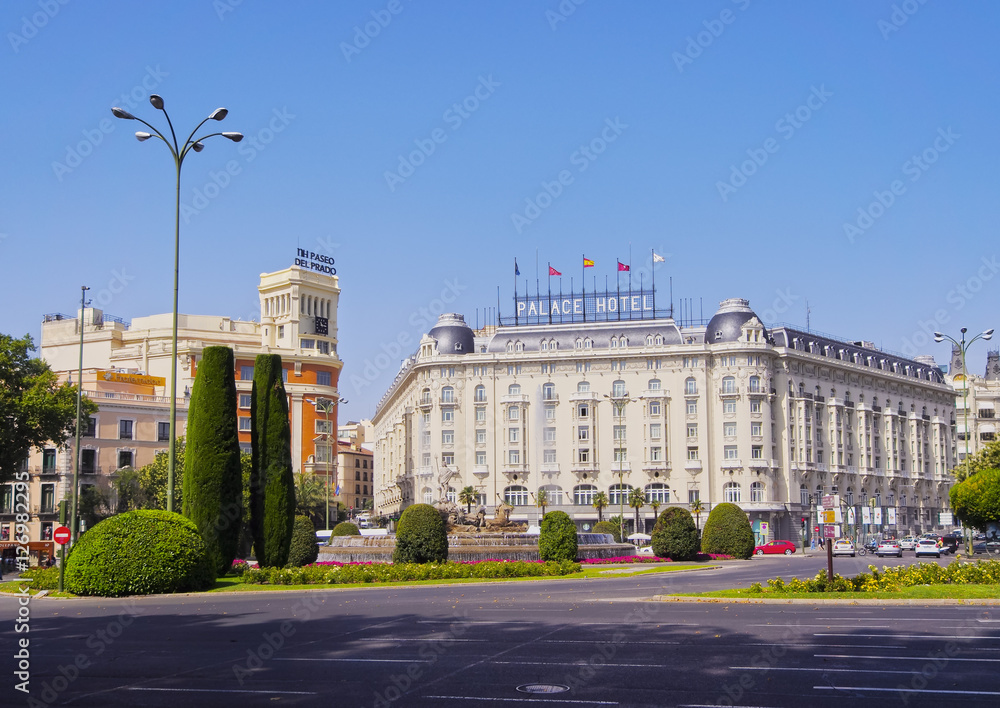 Spain, Madrid, Paseo del Prado, view towards the Palace Hotel.