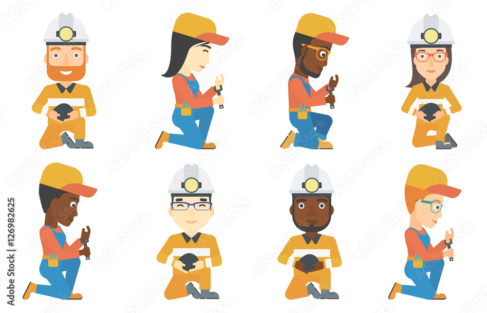 Vector set of miner and plumber characters.