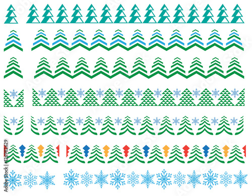 Patterns for winter borders, Christmas cards. Pattern brushes are included in vector file. Brush samples are given.  