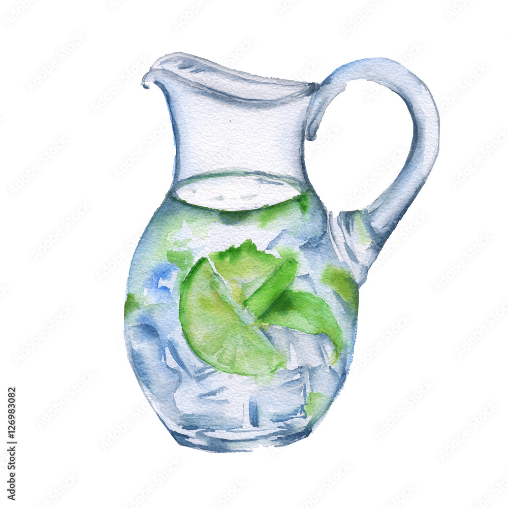 glass pitcher. Insulated. Watercolor sketch. Stock Illustration | Adobe
