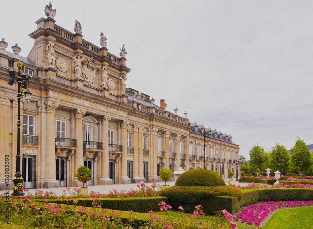 Spain, Castile and Leon, Province of Segovia, San Ildefonso, View of the Royal Palace of La Granja de San Ildefonso..